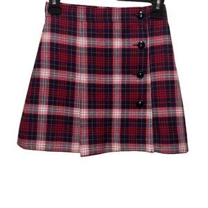 Womens Check Flare Red Mini Skirt Size 2 Wool & Silk Button Detail Made In Italy